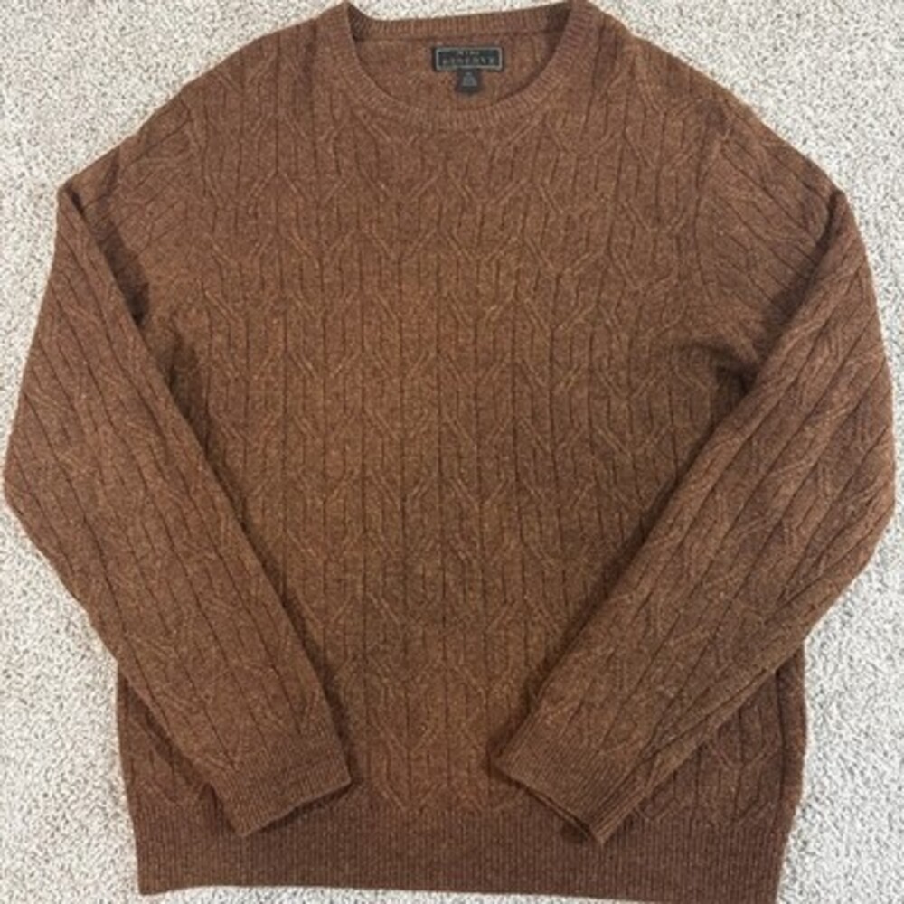 Jos A‎ Bank Reserve Cable Knit Wool Sweater XL Brown Crewneck EUC